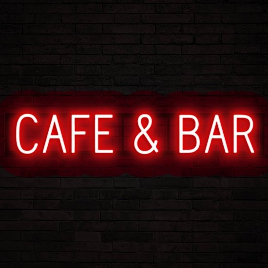 CAFE & BAR - Lichtreclame Neon LED bord verlicht | SpellBrite | 91,36 x 16 cm | 6 Dimstanden & 8 Lichtanimaties | Reclamebord neon verlichting