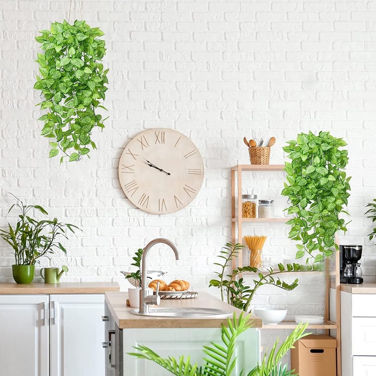 Lot De 2 Lierres Artificiels Suspendus - 80 Cm De Long | Décoration Murale Intérieure/extérieure En PVC Réaliste | Pas D'entretien, Juste à Accrocher