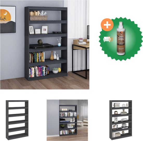 vidaXL Boekenkast/kamerscherm 100x30x167-5 cm massief grenenhout grijs - Kast - Inclusief Houtreiniger en verfrisser