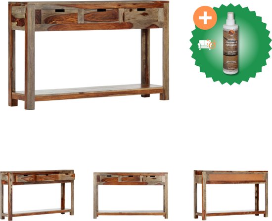 vidaXL Table murale avec 3 tiroirs 120x30x75 cm Bois de Sesham massif - Table - Comprend un nettoyant et un rafraîchisseur pour bois