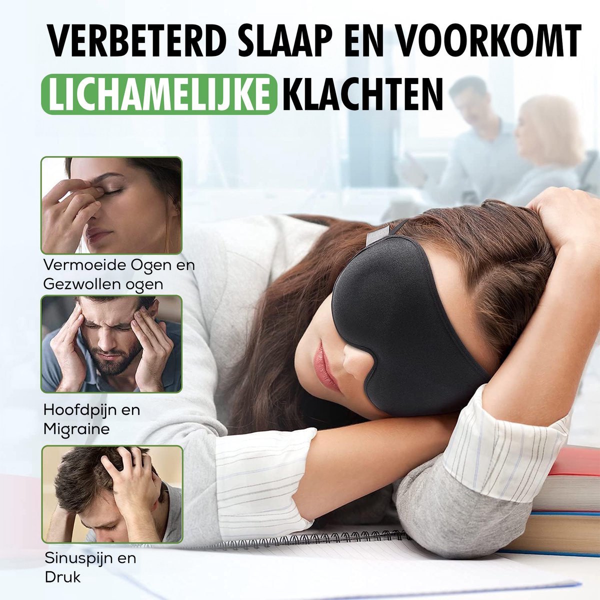TravelHawk Slaapmasker Zwart - Luxe 3D-slaapmasker Dames Heren 100% lichtblokkerende slaapbril Zijslaper Oogmasker Nachtmasker — afbeelding 6