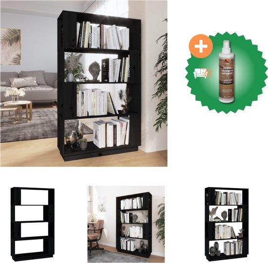 vidaXL Boekenkast/kamerscherm 80x25x132 cm massief grenenhout zwart - Kast - Inclusief Houtreiniger en verfrisser