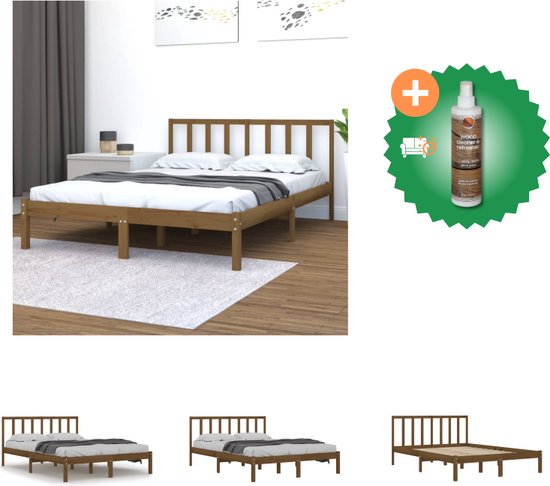 vidaXL Bedframe massief hout honingbruin 120x190 cm 4FT Small Double - Bed - Inclusief Houtreiniger en verfrisser