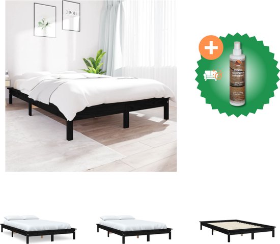 vidaXL Bedframe massief grenenhout zwart 140x190 cm - Bed - Inclusief Houtreiniger en verfrisser