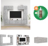 vidaXL 6-delige Tv-meubelset spaanplaat betongrijs - Kast - Inclusief Houtreiniger en verfrisser
