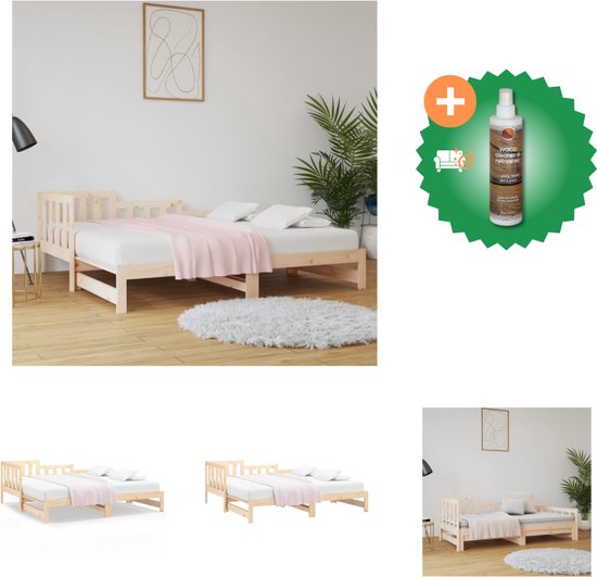 vidaXL Slaapbank uitschuifbaar massief grenenhout 2x(90x190) cm - Bed - Inclusief Houtreiniger en verfrisser