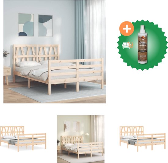 vidaXL Bedframe met hoofdbord massief hout 120x200 cm - Bed - Inclusief Houtreiniger en verfrisser