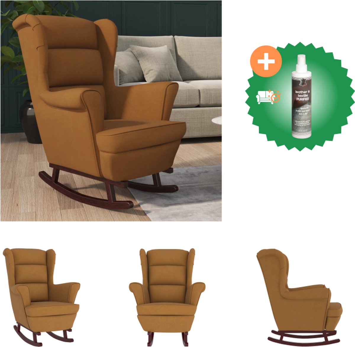 VidaXL Schommelstoel Bruin fluweel 78 x 93 x 97 cm Stabiele schommelpoten Schommelstoel Inclusief Reiniger