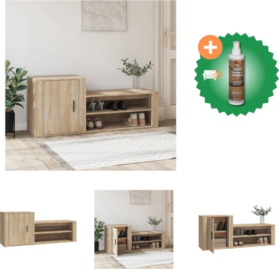 vidaXL Schoenenkast 130x35x54 cm bewerkt hout sonoma eikenkleurig - Schoenenkast - Inclusief Houtreiniger en verfrisser