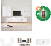 vidaXL 6-delige Tv-meubelset bewerkt hout wit - Kast - Inclusief Houtreiniger en verfrisser