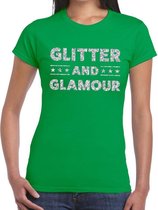 Glitter and Glamour zilver glitter tekst t-shirt groen dames -  zilver glitter and Glamour shirt XS