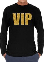 VIP goud glitter long sleeve t- shirt zwart heren - zwart VIP goud glitter shirt met lange mouwen XXL