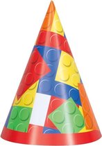 48x Bouwstenen/blokken thema feesthoedjes - Bouwstenen/blokken kinderfeestje versieringen/decoraties - Multi