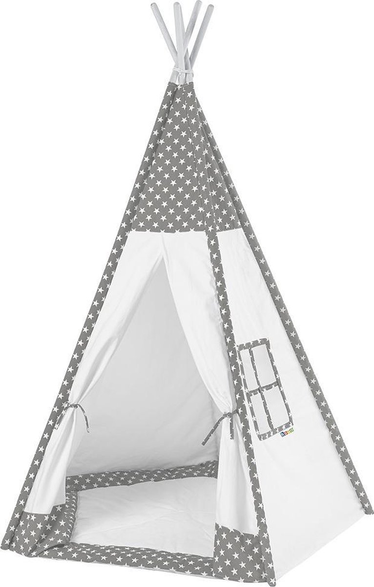 howa Tipi Wigwam "Toni" met Vloermat - Speeltent wit / grijs 8512