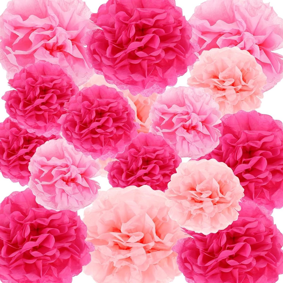 Allecto Plus - Hangende roze tissuepoms - 16 stuks voor feestdecoratie - bloemen voor bruiloft en babyshower - roze kamerdecoratie