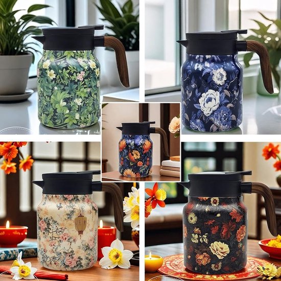 Theepot met bloemenpatroon | 1000 ml Doresty Theethermoś | Vintage bloemenpatroon thee Ther-mos | roestvrij staal geïsoleerde theeketel | Huishoudelijke theepot voor keuken, thuis, appartement, werk