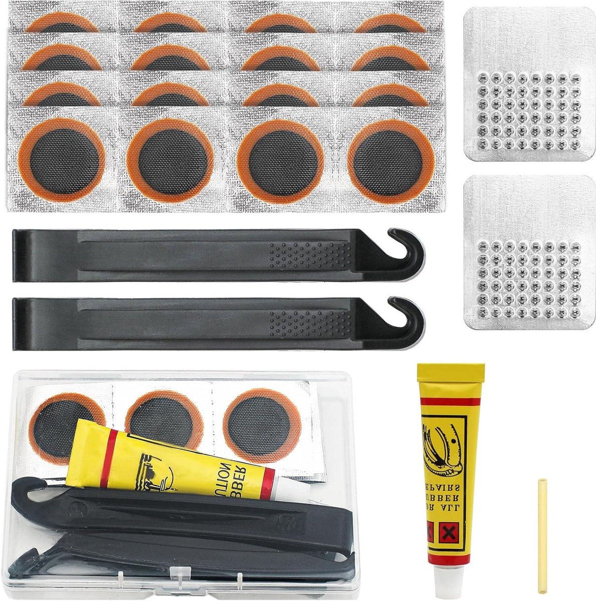 Allecto Plus - Reparatieset Fietsbanden met 23 Stuks - Metaal Rasp - Fiets & Motor - Rubberen Banden - Opblaasbaar