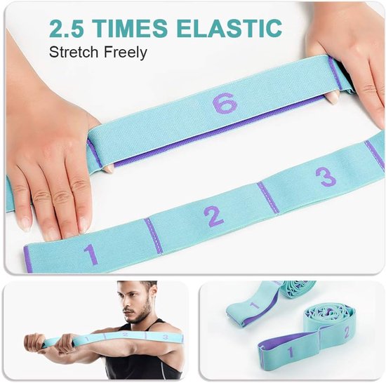 125*4 cm - Yoga weerstandsband - Yoga stretchband - Yoga-oefenband - Rekband - met 11 ringen - Weerstandsband - voor training, pilates, dans en fitness - blauw paars van Merkloos — afbeelding 2