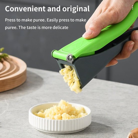 Handmatige knoflookpers van roestvrij staal - Antislip, verwijderbare knoflookpers voor in de keuken - Groentesnijder en -voorbereider voor huishoudelijk gebruik - Groen