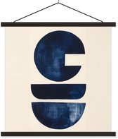 Posterhanger incl. Poster 90x90 cm - Schoolplaat - Vormen - Blauw - Abstract - Textielposter - Zwarte latten