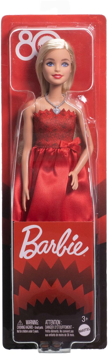 Barbie Mattel 80-Jubileum Modepop – Robijnrode Jurk & Zilveren Accenten — afbeelding 5