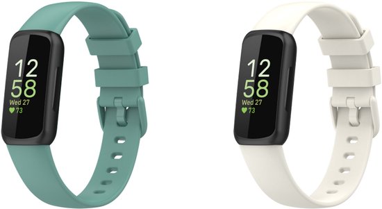 Foto: Strap it bundel van 2 siliconen classic bandjes geschikt voor fitbit inspire 3 maat s ivoor wit groen sportbandje sportarmband siliconen band waterbestendig zweetbestendig