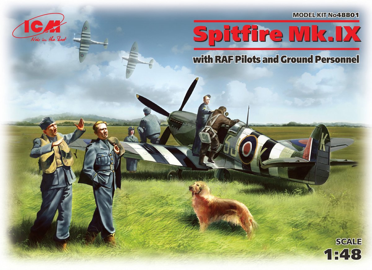 ICM Modelbouwpakket Militaire voertuigen - 48801 Spitfire Mk IX with Raf Pilots Plastic - 1:48 - Modelbouw