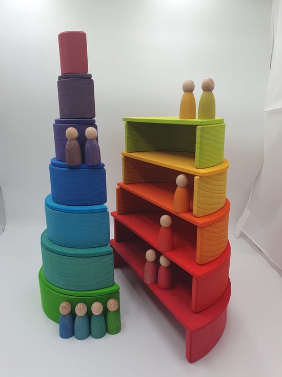 Houten regenboog schijven - Regenboogkleuren - 11 stuks - Open einde speelgoed - Educatief montessori speelgoed van Houten — afbeelding 3