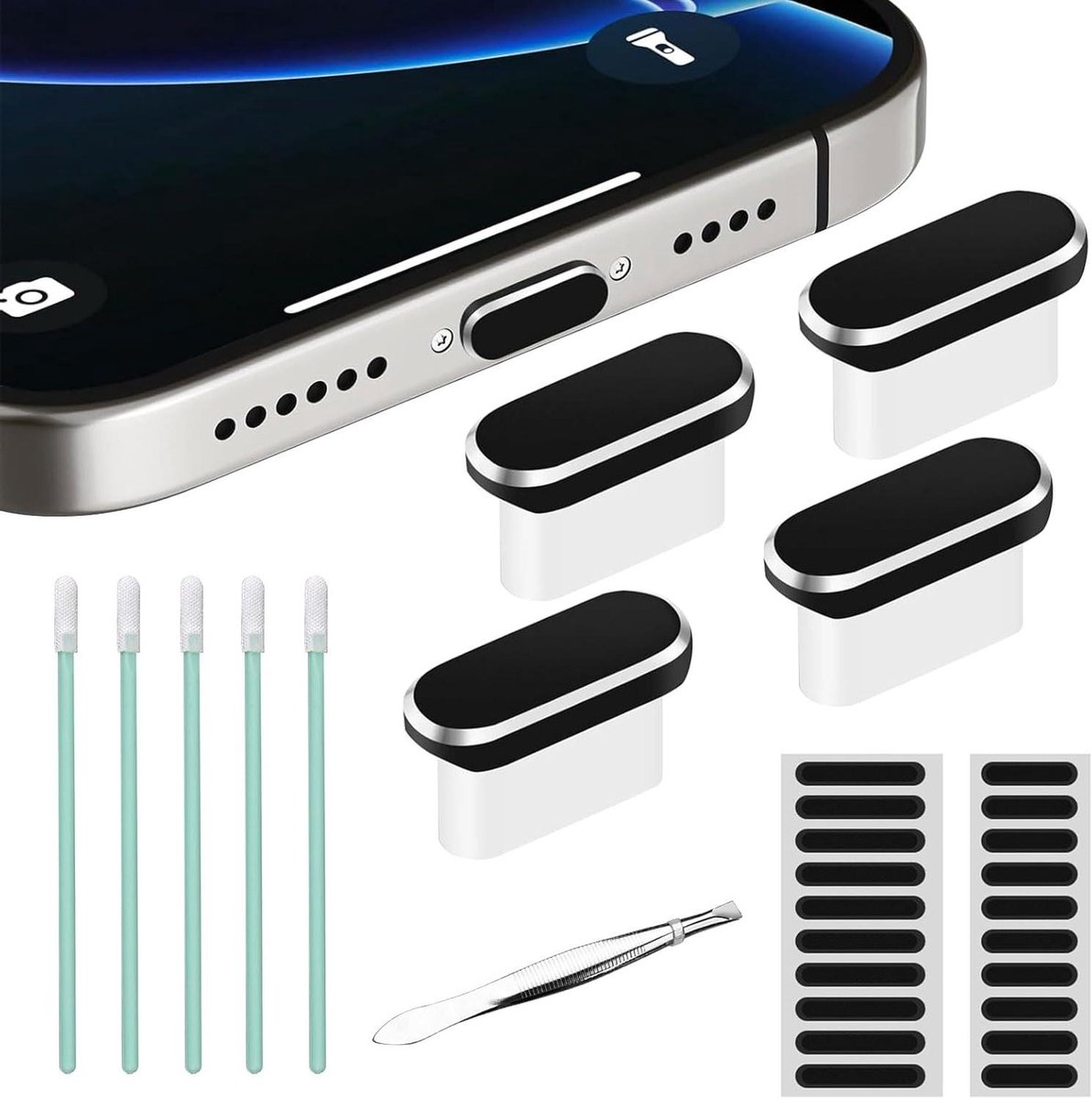 Allecto Plus - Set van 4 USB-C-stofstekkers voor iPhone en Samsung
