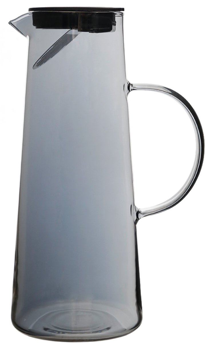 Glasrijk® Waterkaraf 1,8 L - Grijs - Waterkan met Deksel En Filter - Glas - Glazen Karaf 1,8 Liter - Schenkkan - Glazen waterkan - Waterkaraf voor fruitwater - Multifunctionele decanteerkaraf - Waterkan - Waterkaraf