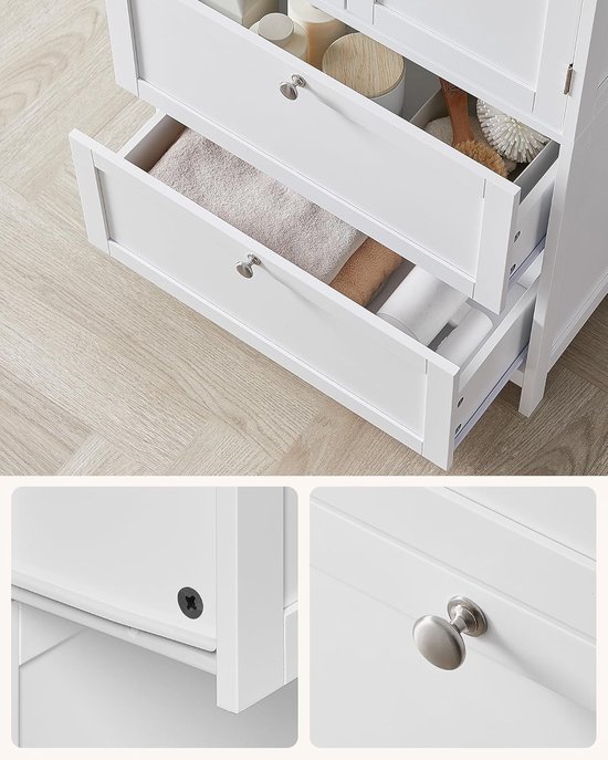 Badkamerkast met 2 Deuren en 2 Laden - Opbergkast voor Badkamer en Keuken - Verstelbare Plank 30x60x110 cm