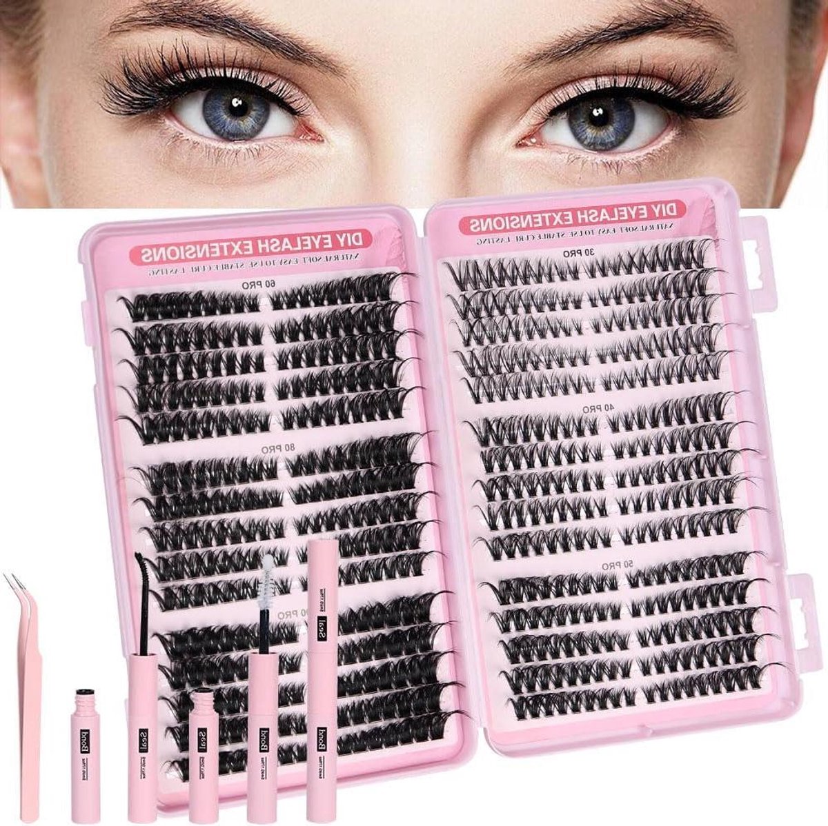 Allecto Plus - Lash Clusters Natuurlijke Wimperextensions Kit - 540 Stuks Individuele Cluster Wimpers - Gemengde Trays 8-16mm - Wimperclusters - Wimperextensions - 30P + 40P + 50P + 60P + 80P + 100P