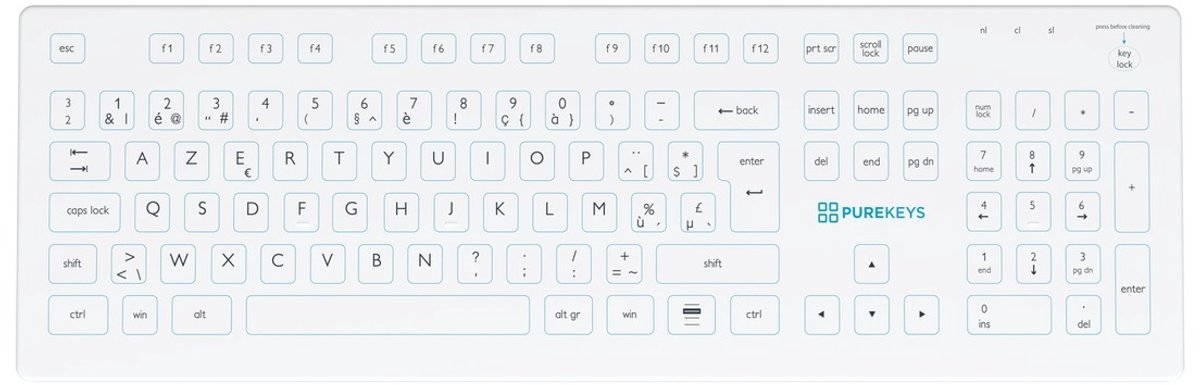 Purekeys medisch toetsenbord Full Size draadloos BE Azerty wit