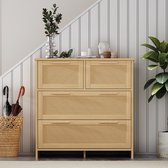 Pugsdrly Hoogwaardige rotan kast met 4 laden en handgrepen van massief hout - geschikt voor de slaapkamer, woonkamer, eetkamer, gang - afmetingen: B80/H80/D38 cm