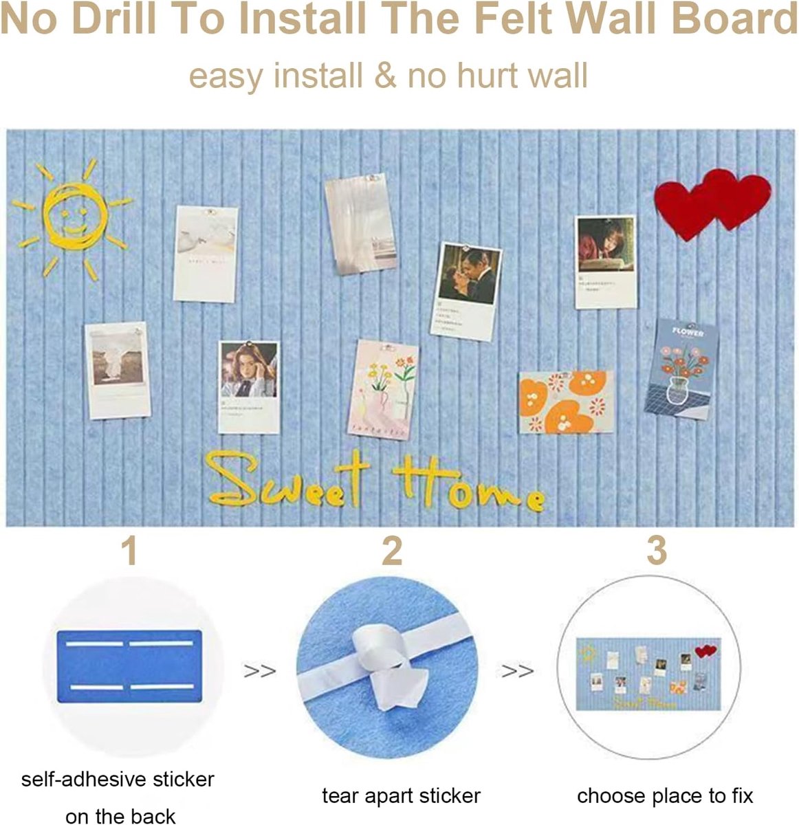 Zelfklevend Vilt Prikbord – 60x40 Cm, 0,9 Cm Dik – Opvouwbaar En Zonder Boren – Inclusief 34 Spelden – Voor Thuis, Kantoor Of Keuken – Kleur Kaki