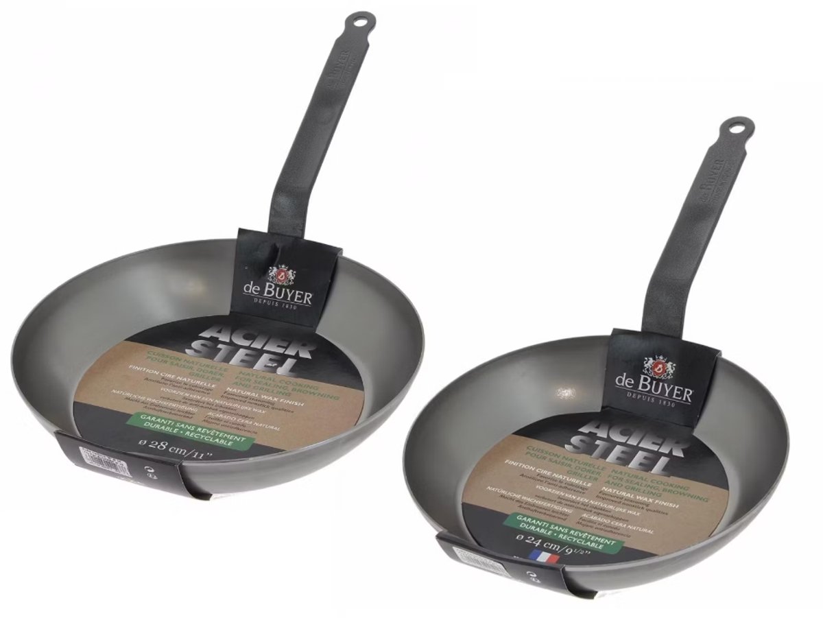 DeBuyer Koekenpan - Staal - Rond - Pannenset - Ø 24 + 28 cm