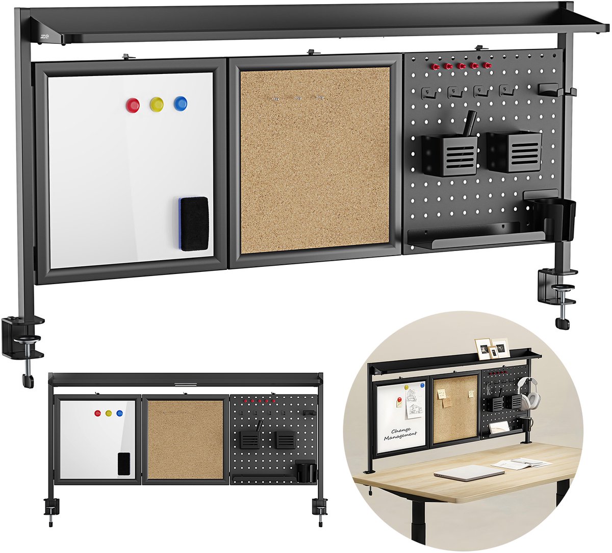 Ergo Office ER-300B - Bureauverdeler organizer - tot 10kg - kurkplaat - Zwart