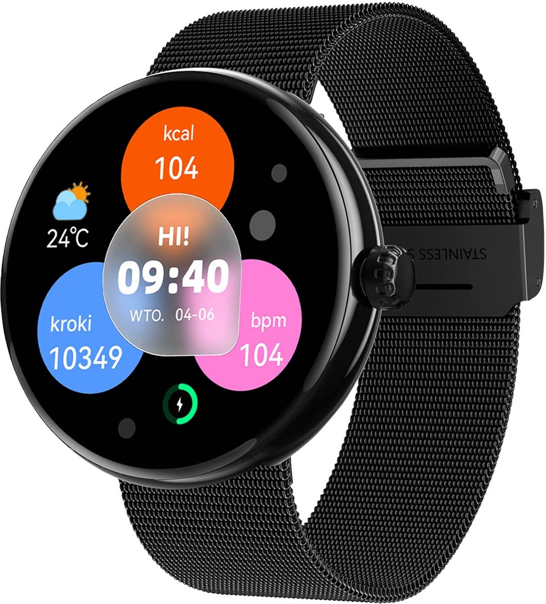 Forever, Elegant vrouwen gezondheid volgen Bluetooth bellen verbonden horloge, Zwart