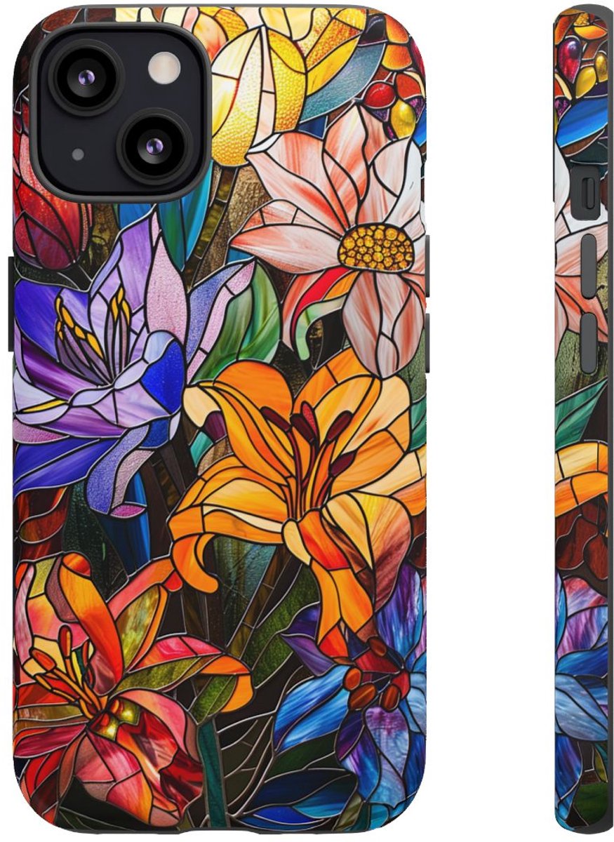 Levendig Gebloemd Glas-in-Lood Ontwerp – Telefoonhoesje Geschikt voor iPhone 13