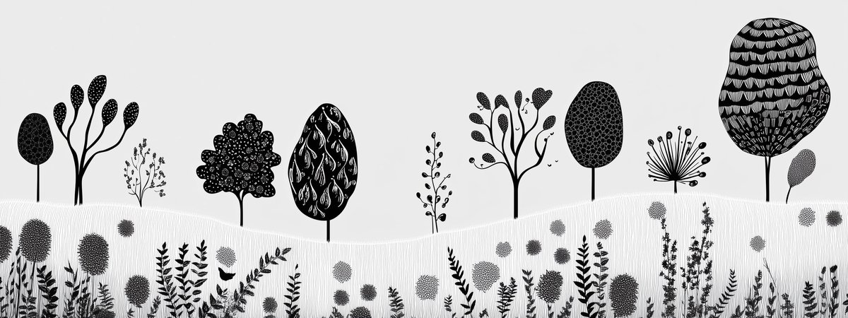 Tuinposter Natuur Minimalistisch - Zwart Wit Tuinposters voor Buiten - Tuin decoratie - 610 gram PVC - Weerbestendig Tuindoek - GW6057KMD - Formaat 120 x 45cm