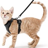 TOVBMUP Kattentuigje - Met riem - Harnas - Kattenpak - Anti-ontsnapping - Verstelbaar kattenvest - Zwart - XS