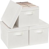 Selbro ® Paniers de rangement tendance pour salle de bain et placard avec couvercle – Set de 3, toile beige