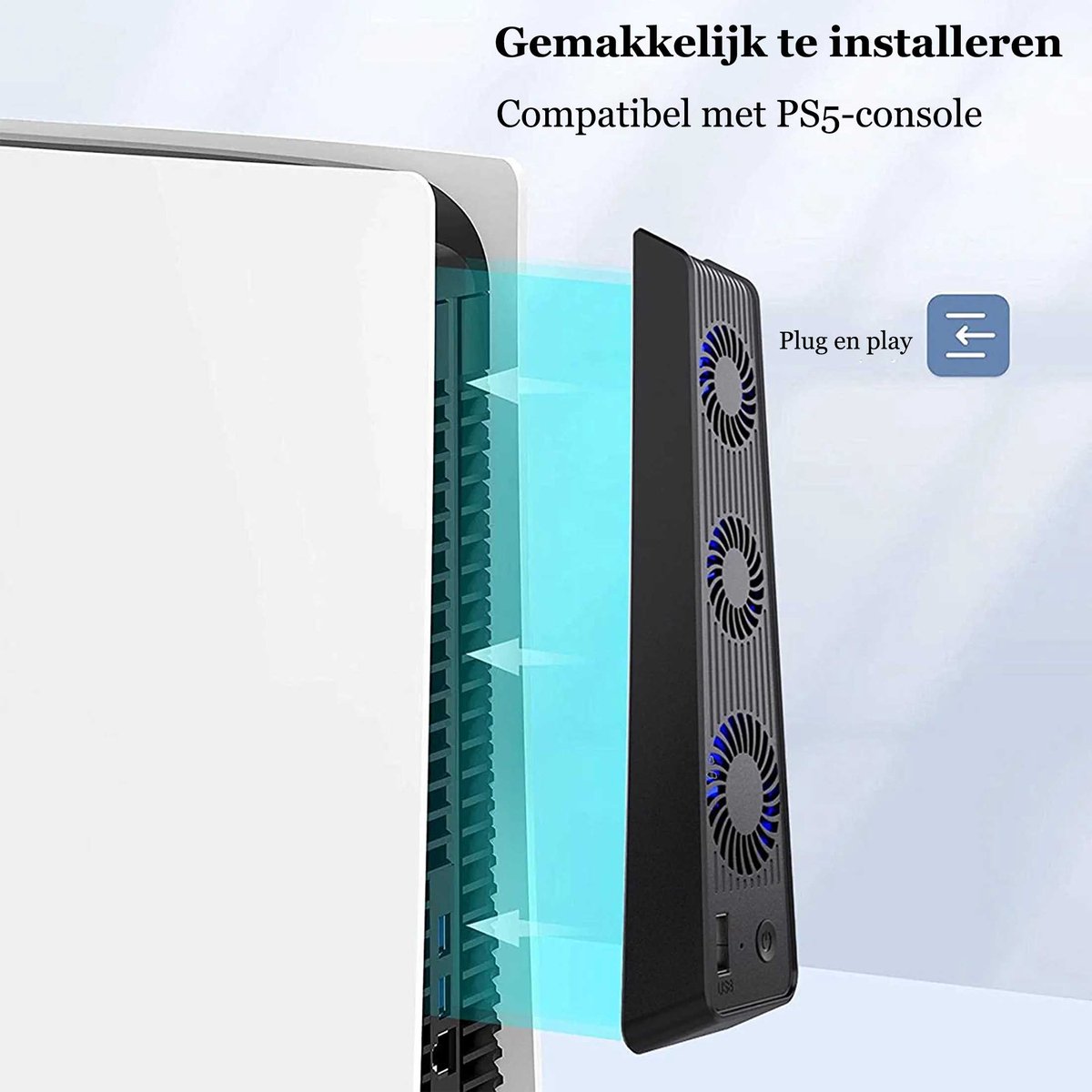 NAXSIR PS5-ventilator met 3 ventilatoren koeling -USB-poort - Stil - plug en play- Zwart – foto 4