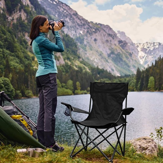 Lexorion Relax Campingstoel - Kampeerstoel - Campingstoelen Set van 4 - Opvouwbaar Campingstoel - Strandstoel - Draagvermogen 120 kg - Klapstoel - Vouwstoel - Camping - Kamperen - Visstoel - Klapstoelen - Festival Stoel - Zwart van Merkloos — afbeelding 4