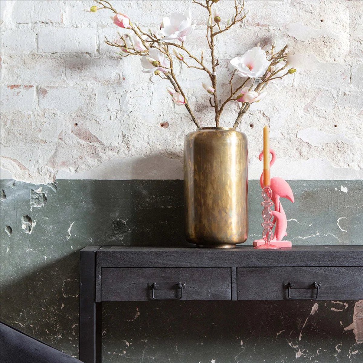 Mangohouten Sidetable Britt Black 2 lades 120 cm Mahom Industrieel - Kleine tafel van Mangohout & Metaal - Industriële Huiskamertafel