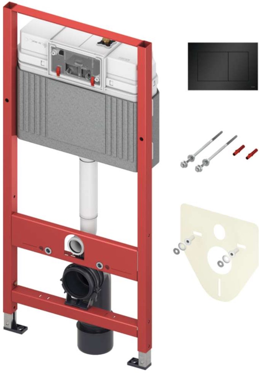 Tece TECEbase - Voorwandinstallatie voor hangend toilet, met Base reservoir, inclusief drukknop en geluidsisolatie, bouwhoogte 1,12 m, mat zwart 9400414