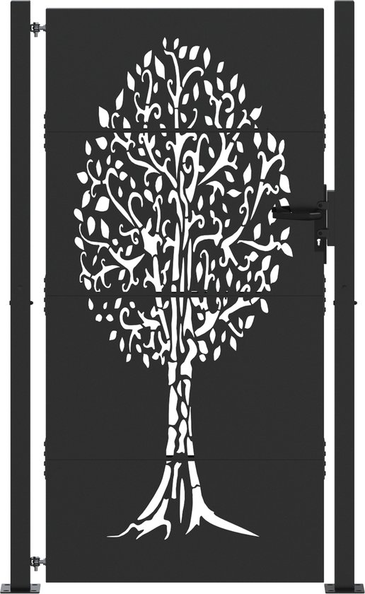 Relaxdays tuinpoort 3-delig, staal, tuindeurtje met versieringselementen, HxB: 98,5 x 185 cm, met vergrendeling, brons