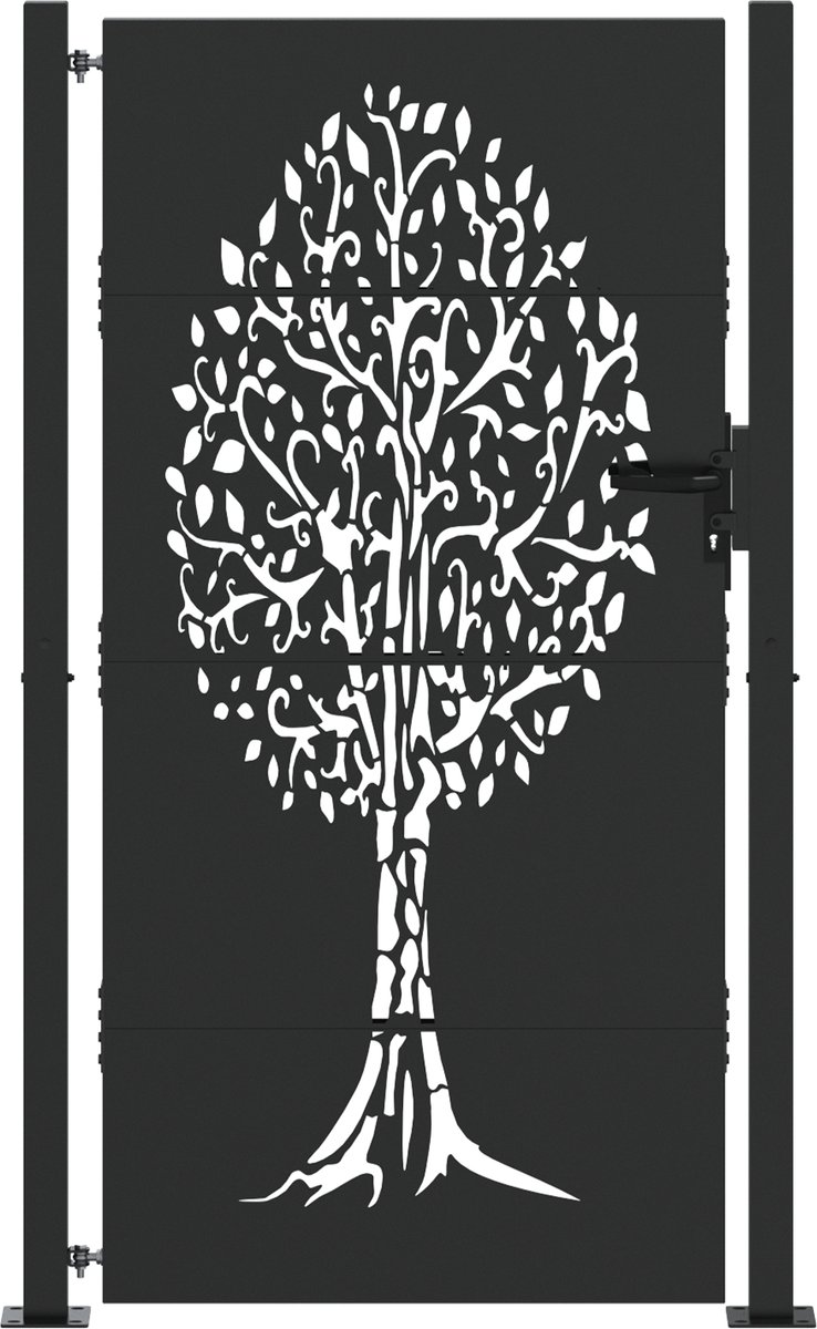 vidaXL - Tuinpoort - met - slot - Zwart - 110 - x - 180 - cm - Poedercoated - staal