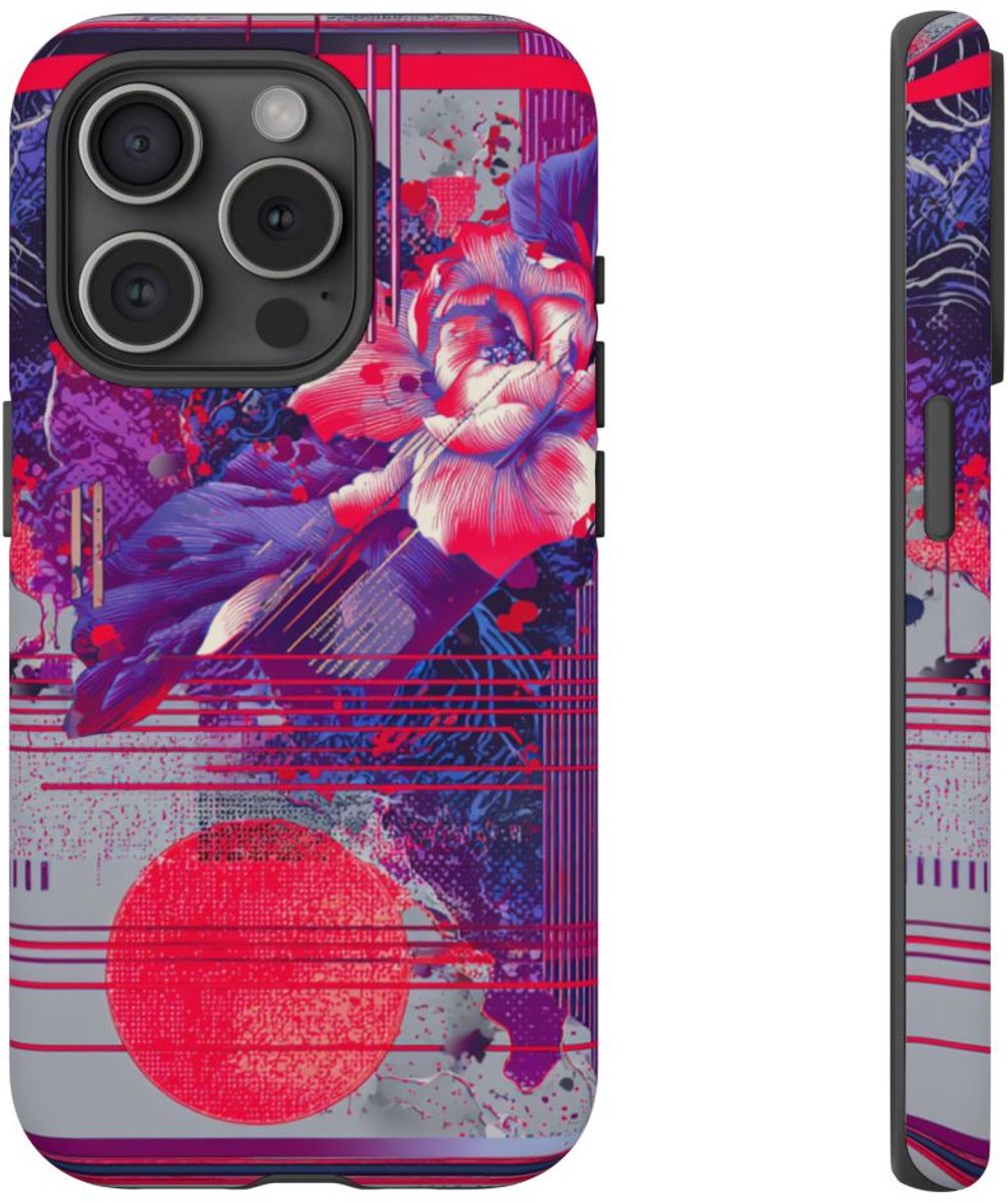 Abstracte Bloemmotieven met Neonaccenten – Telefoonhoesje Geschikt voor iPhone 15 Pro