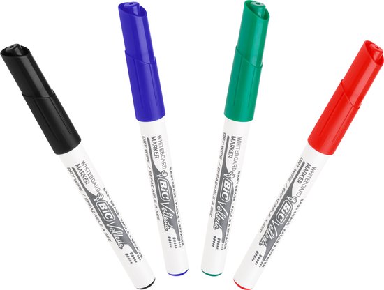 BIC Velleda - Whiteboardmarker - Whiteboard Stiften voor Wisborden - Whiteboard Markers met Dunne Schuine Punt - 8 stuks